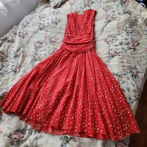 Red Valentine's Polka Dot Vintage Dress size S
